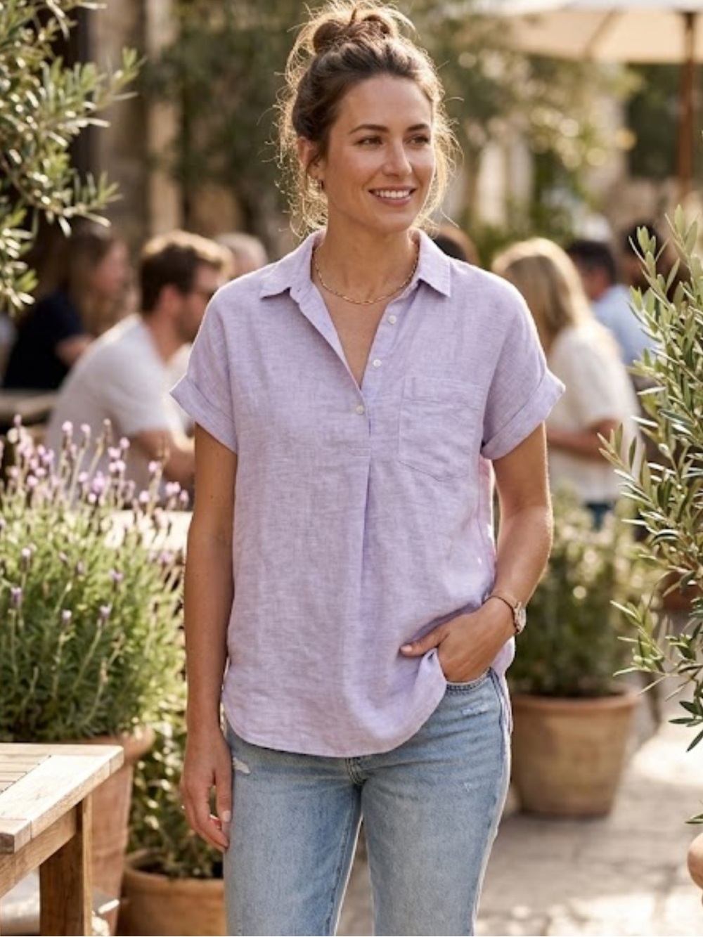 Madewell Lavender Short Sleeve Linen-Blend Top